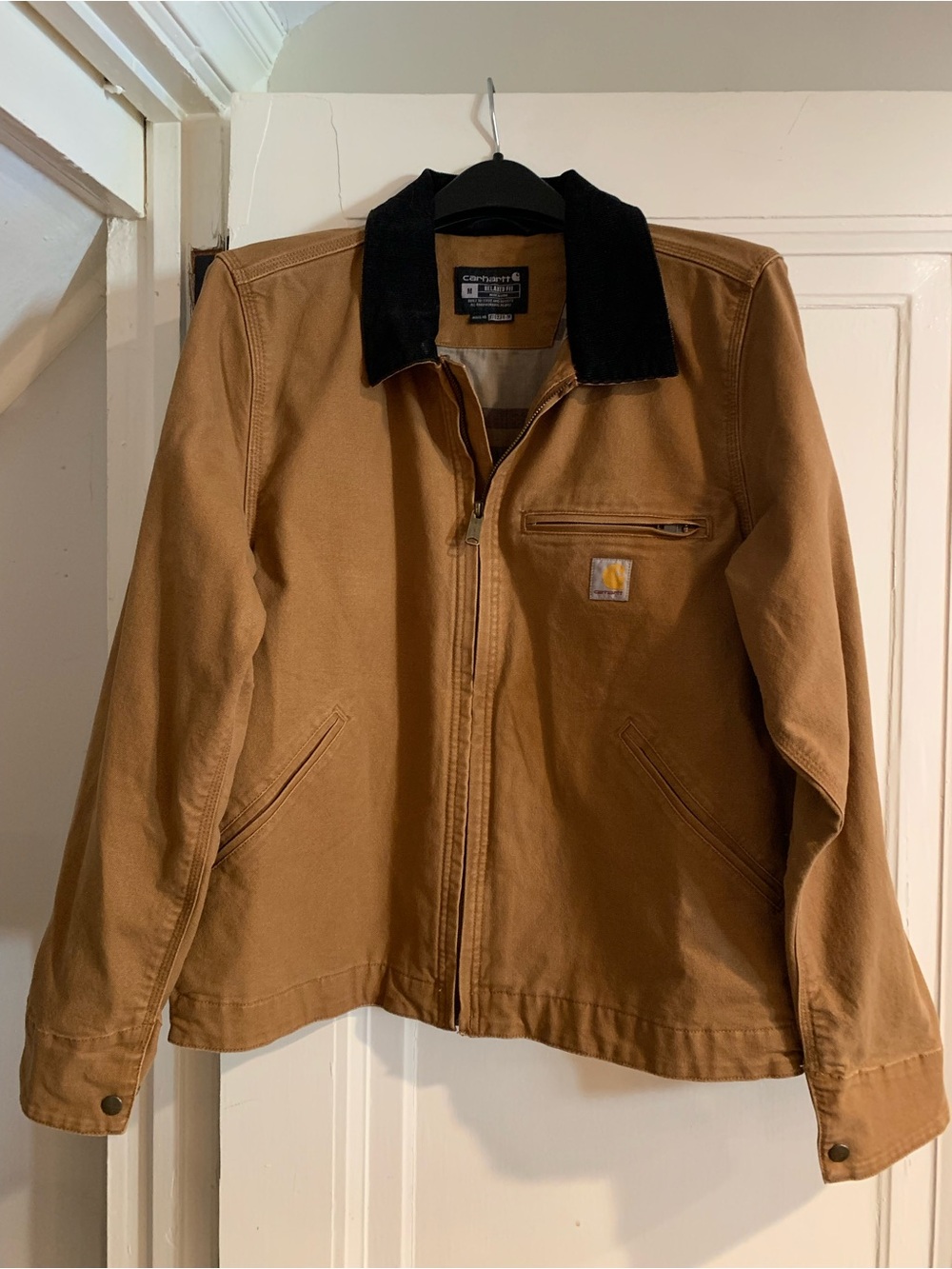 Carhartt Men’s Tan Work Jacket with Black Corduroy Collar